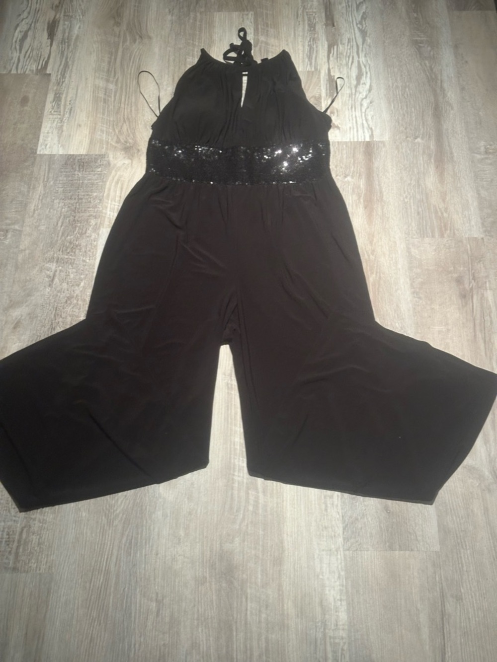 R&M Richards Black Halter Sequin-Waist Jumpsuit